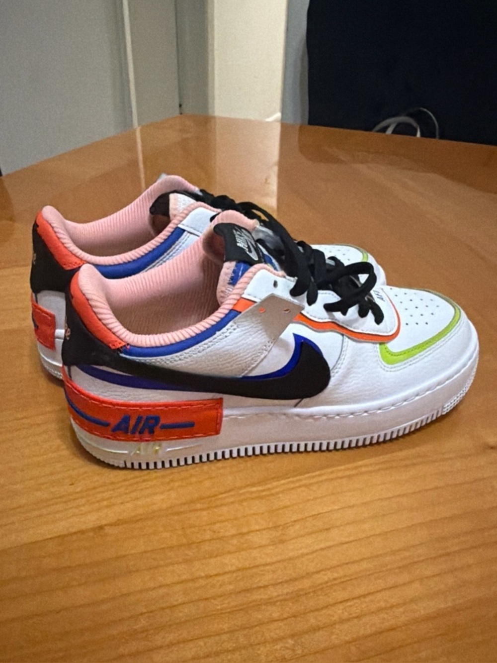 Nike Air Force 1 Women’s White with Neon Green, Pink & Black Accents - Picture 3 of 11